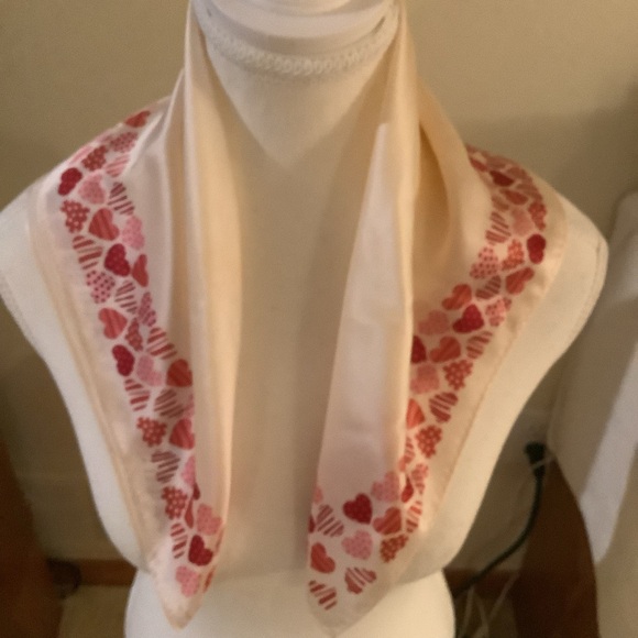 Ivory 12” Square Scarf with Red Heart Border - Picture 3 of 4